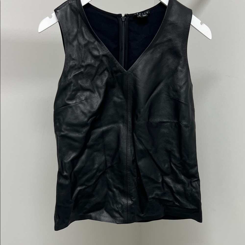 Theory Black Sleeveless leather Top
